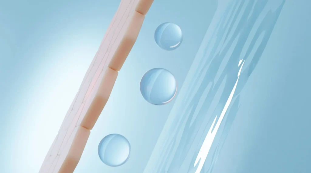 Rappresentazione del collagene nella pelle e dell'idratazione della matrice cutanea