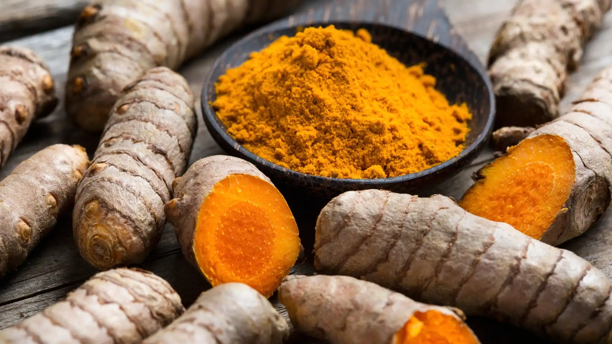 Rizomi di Curcuma longa e polvere di curcuma