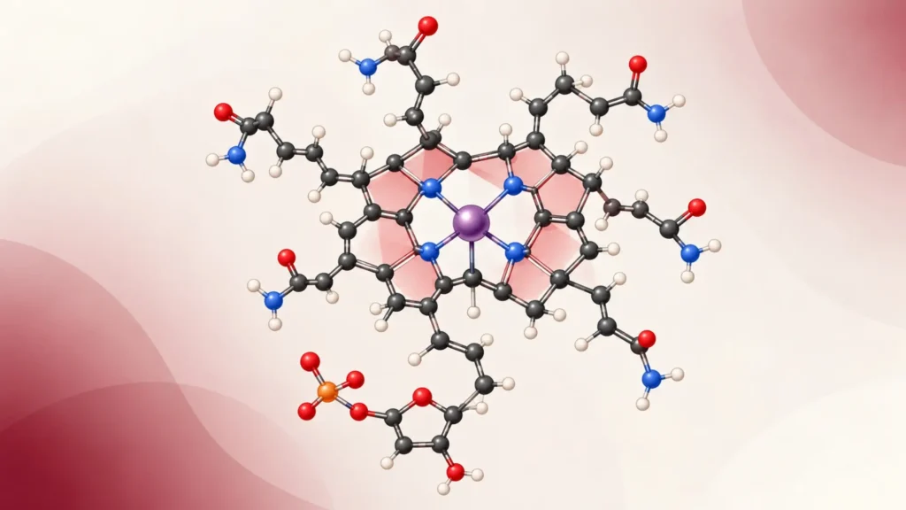 Struttura molecolare della vitamina B12 con atomo di cobalto al centro